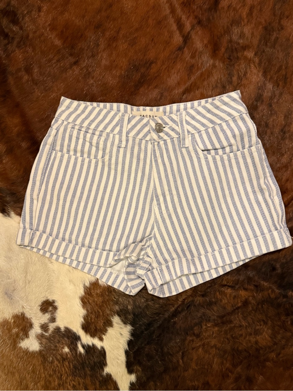 PacSun Blue and White Striped Denim Shorts